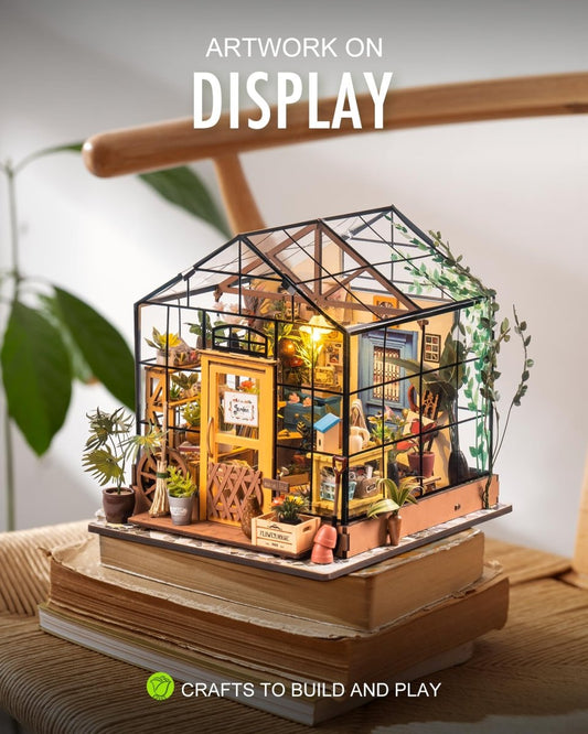 Miniature Greenhouse Kit with Lights, Book Nook Craft for Adults - Babies Mall