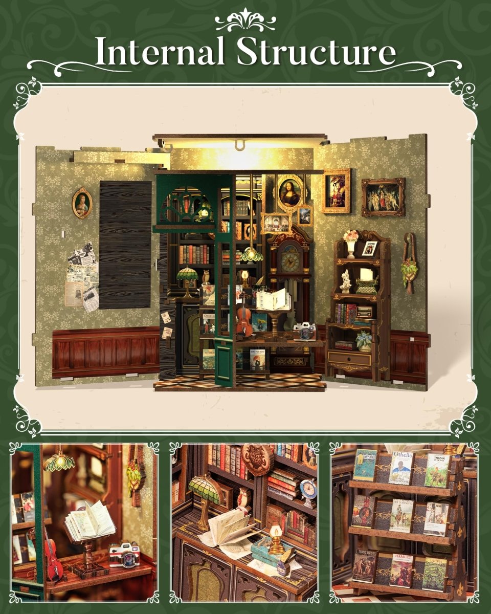 DIY Book Nook Kit with LED, Wooden Miniature Bookstore Craft Set - Babies Mall