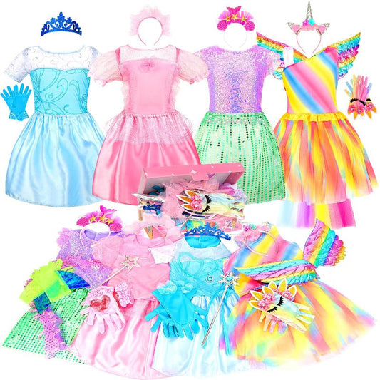 Princess Dress Up Set with 4–5 Roles, Tops, Skirts, Tiaras, Jewelry - Babies Mall